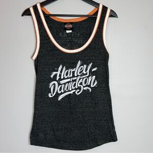 Harley-Davidson Black Tank with White Script and Orange Trim Size Medium